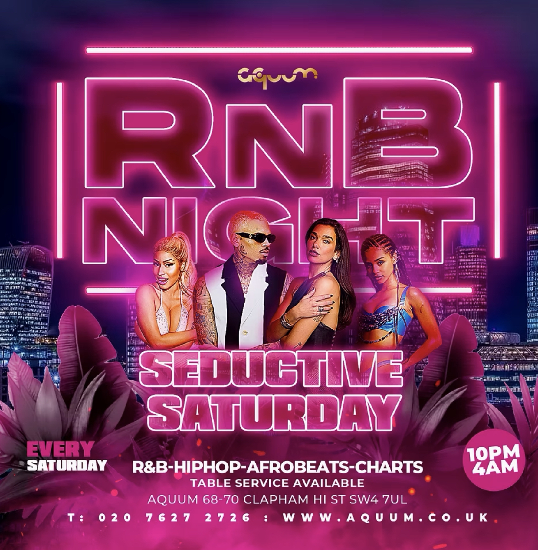 Seductive Saturdays @ Aquum Clapham // Old Skool R&B, Hip-Hop, Party Anthems // 4am Close