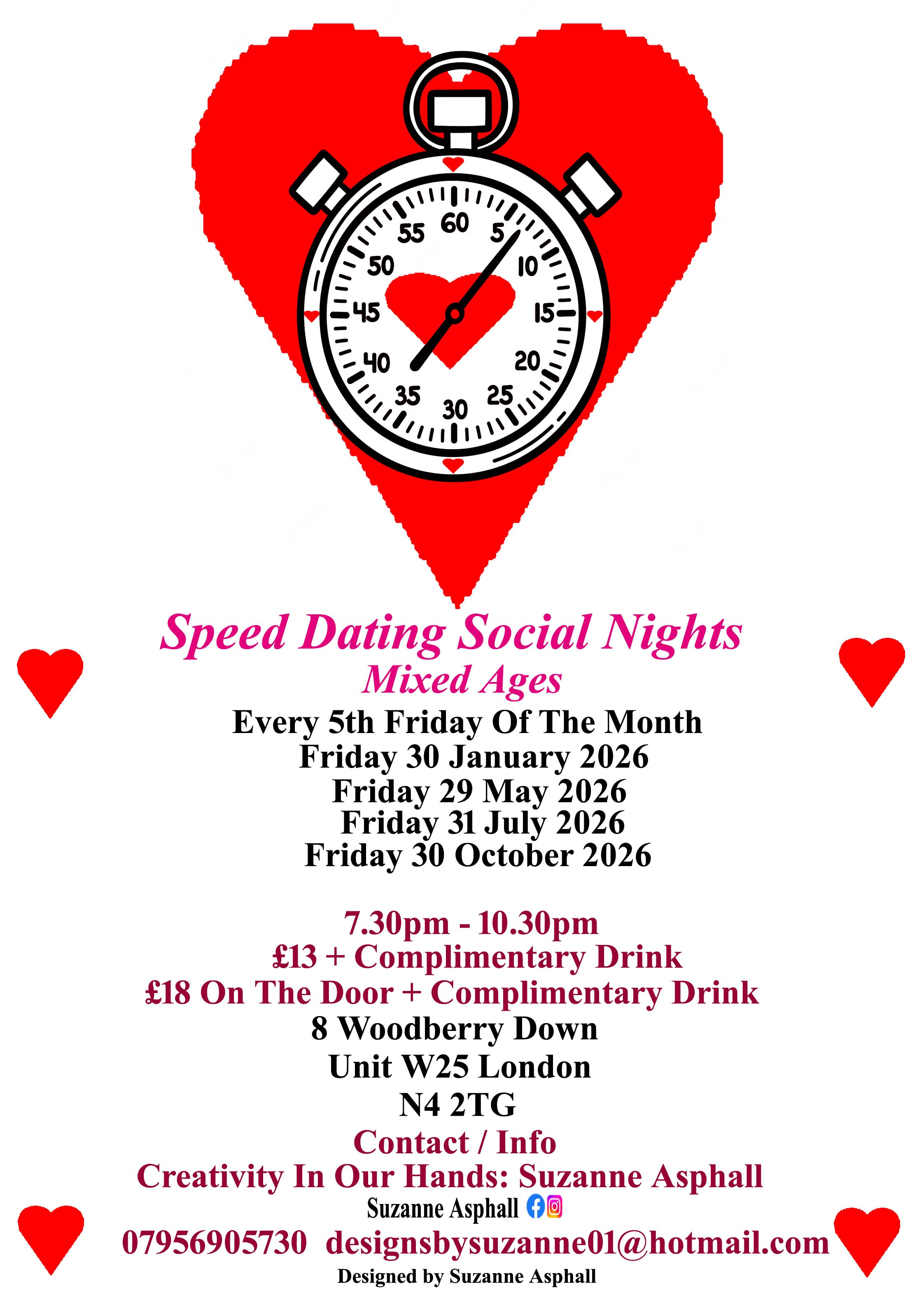 Speed Dating. Social Nigh. Mixed Ages. Every 5th  Friday of the month