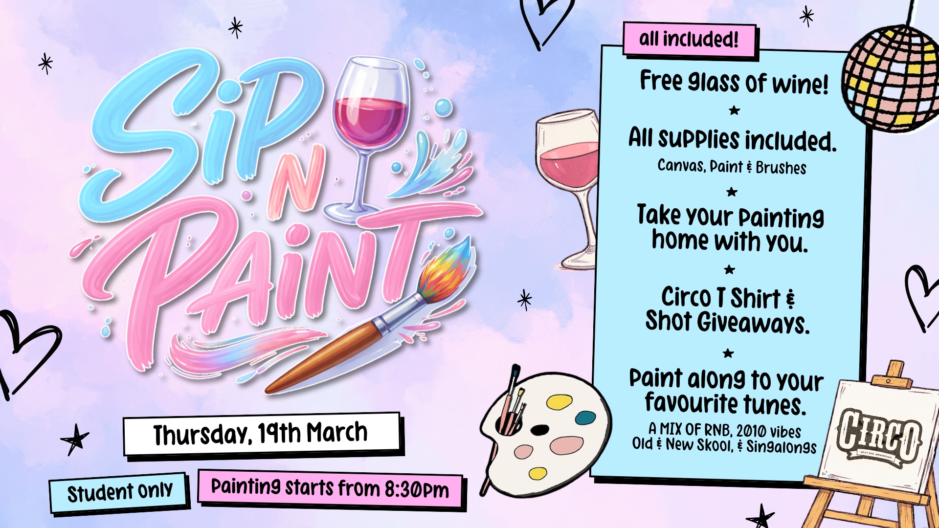 CIRCO’S 💖EASTER 🐣 SIP N’ PAINT  [19TH MARCH] 9pm