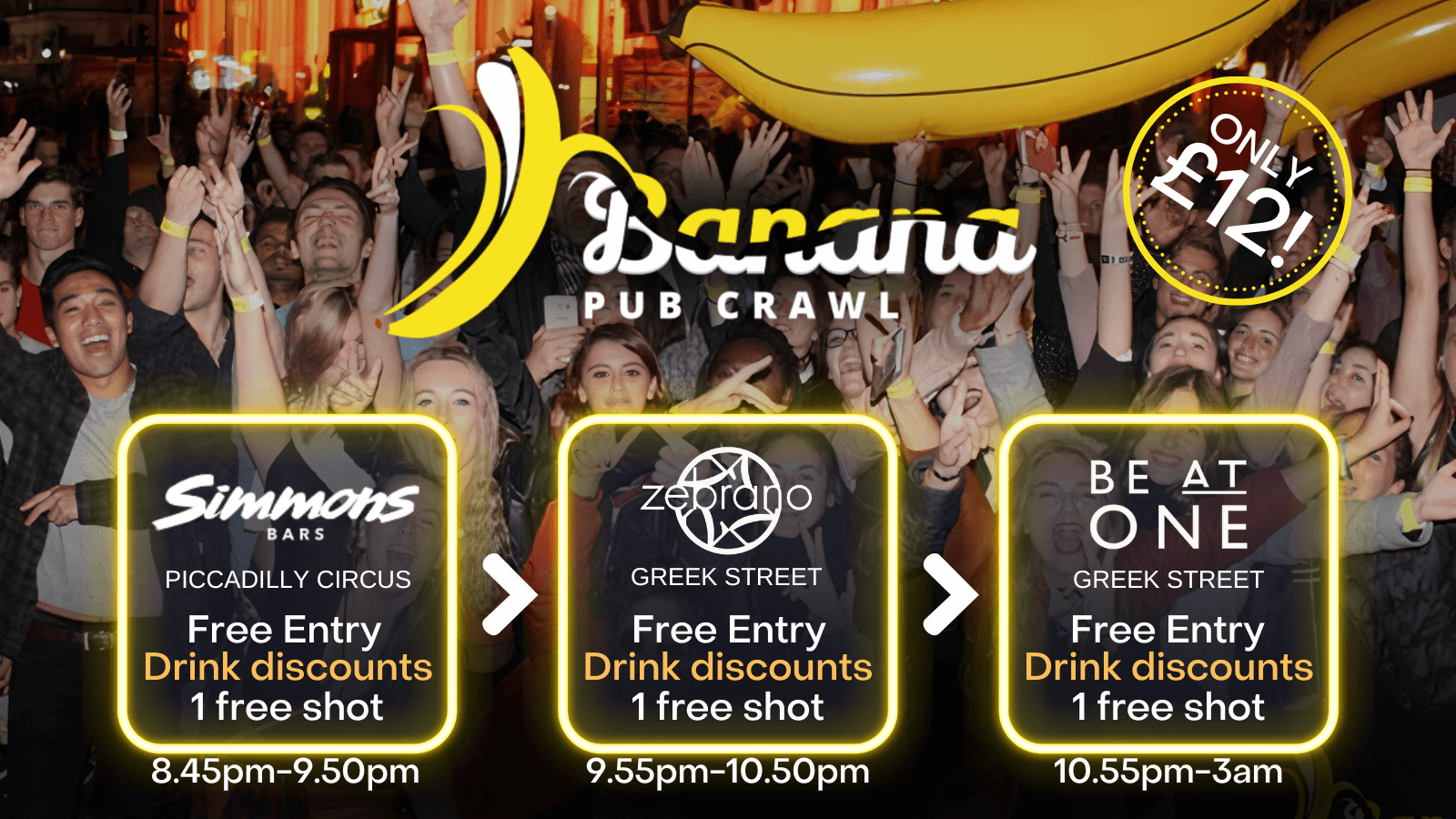 Ending at Be At One - 3 venues - Banana Pub Crawl London - Saturday Tour