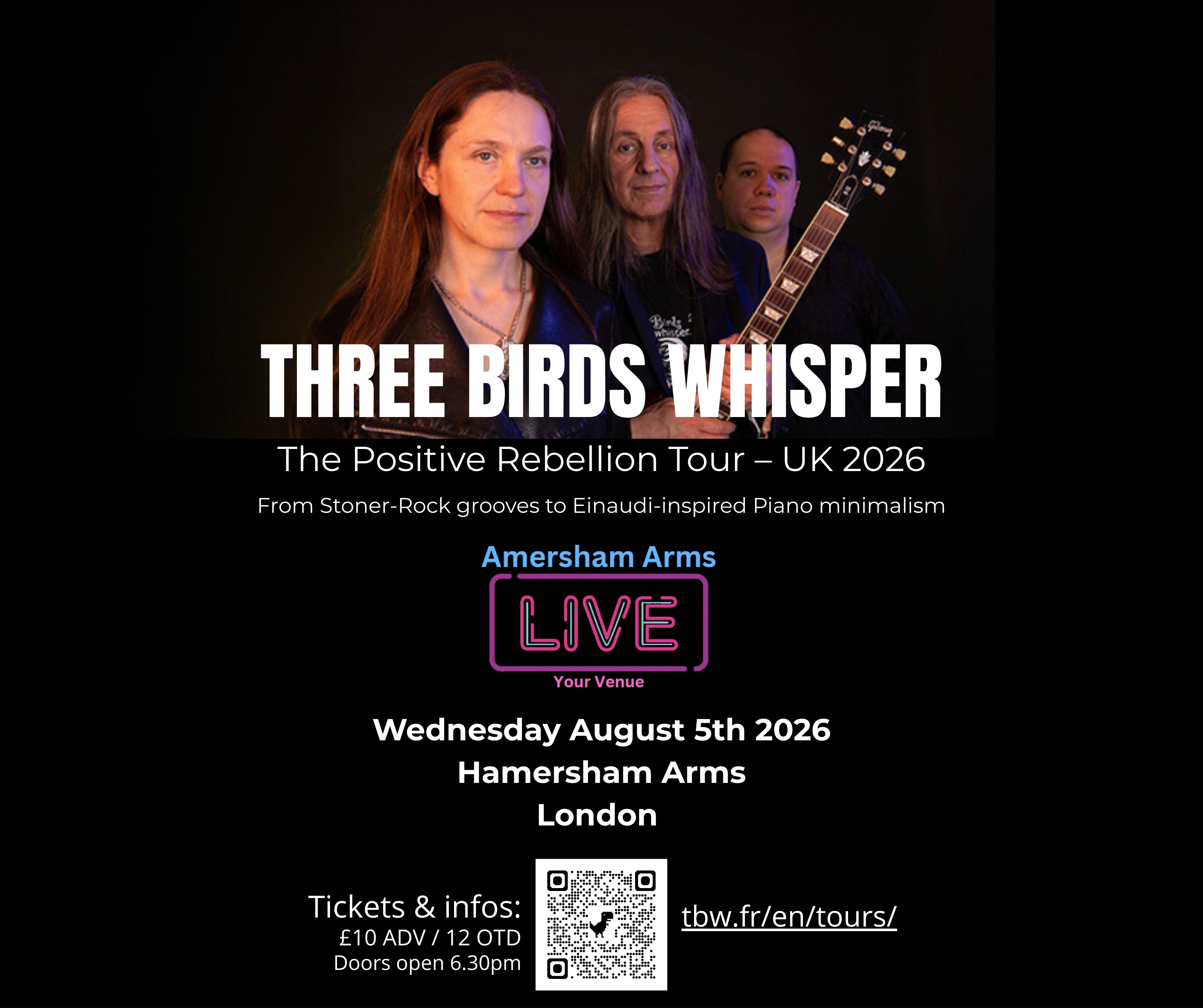 Three Birds Whisper + Lorena & The Tide + Psychedelic Skies - Live at Amersham Arms, London. Wednesday August 5th, 2026 - Doors: 6:30pm - Tickets: £10 ADV / £12 OTD - Ticket Link in description!