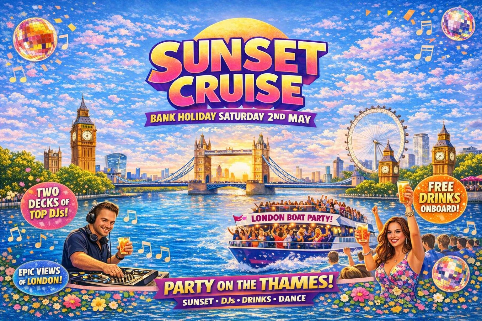 A Sunset Cruise That Turns Into a Full‑Blown Party BANK HOLIDAY SATURDAY with open bar