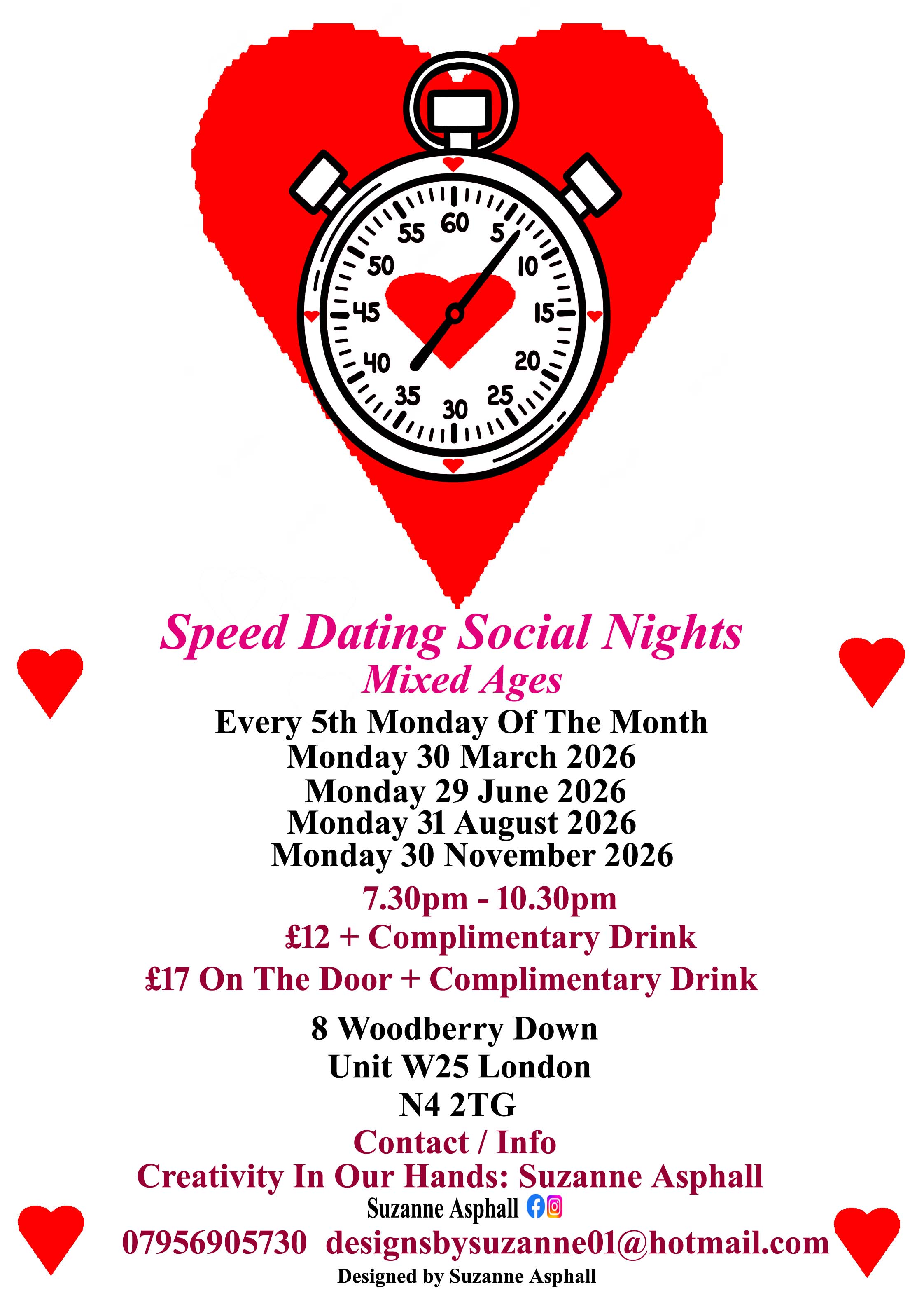 Speed Dating social nights.  Mixed ages Mondays