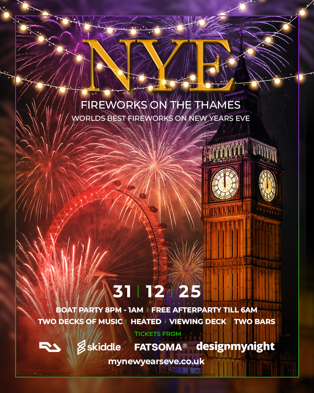 Fireworks on the Thames New Year's Eve Boat party + after party