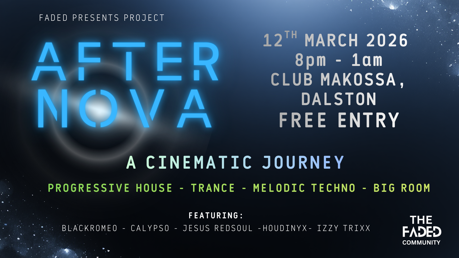 Afternova: Progressive House & Trance FREE ENTRY Dalston