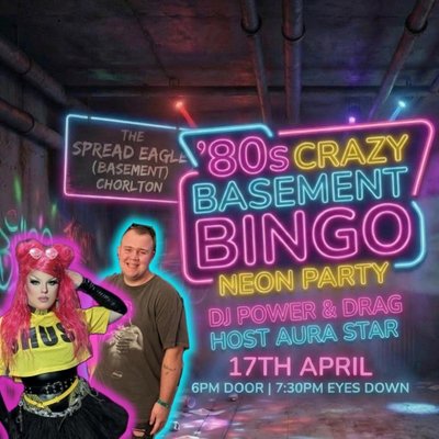 80s Crazy Basement Bingo: Neon Party with Drag Queen Aura Star